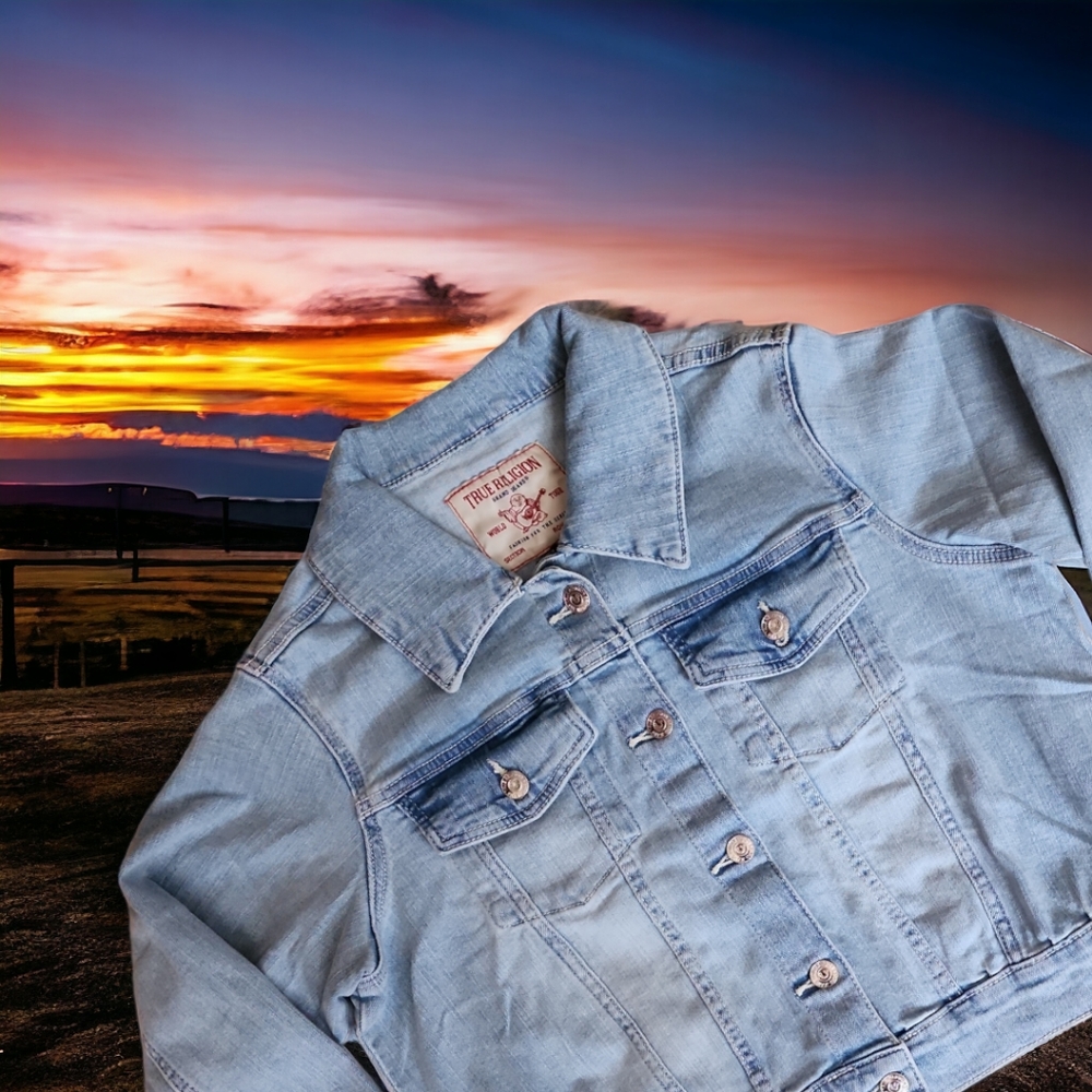 True Religion Denim Crop Jacket Stretch - Picture 3 of 13